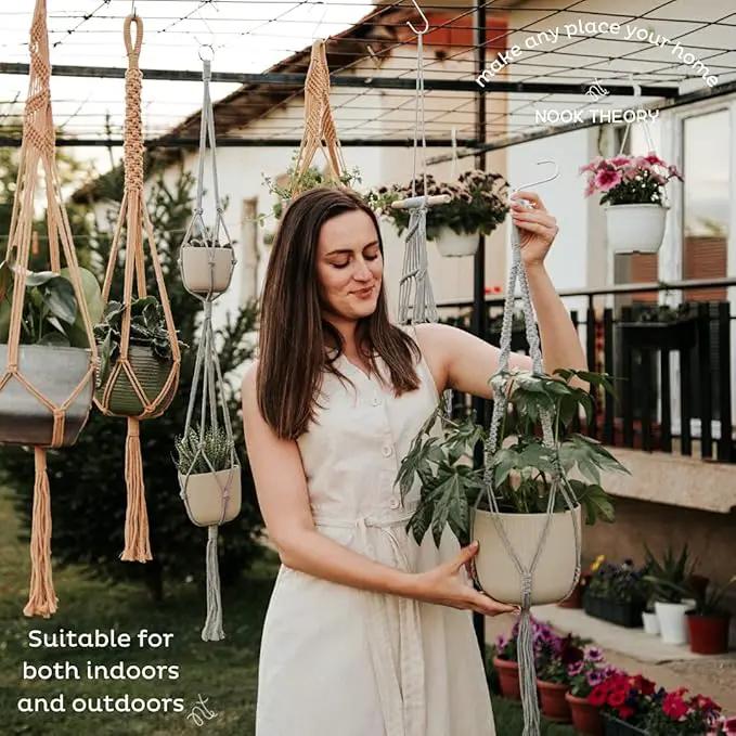 6-Pack Macrame Plant Hanger - 12 Ceiling Hooks, Plant Hanger Indoor, Hanging Plant Holder, Hanging Planters for Indoor Plants, Boho Plant Hanger, Plant Hangers Indoor Macrame (Caramel) by GreenHaven Gardens