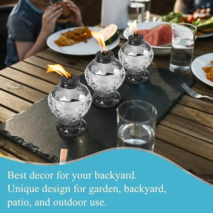 Tewei 4 Pack Grey Table Top Light Torches Outdoor, Mini Glass Torches Lanterns for Outside, Easy to Refill Citronella Torches for Garden Patio Yard Party by GreenHaven Gardens