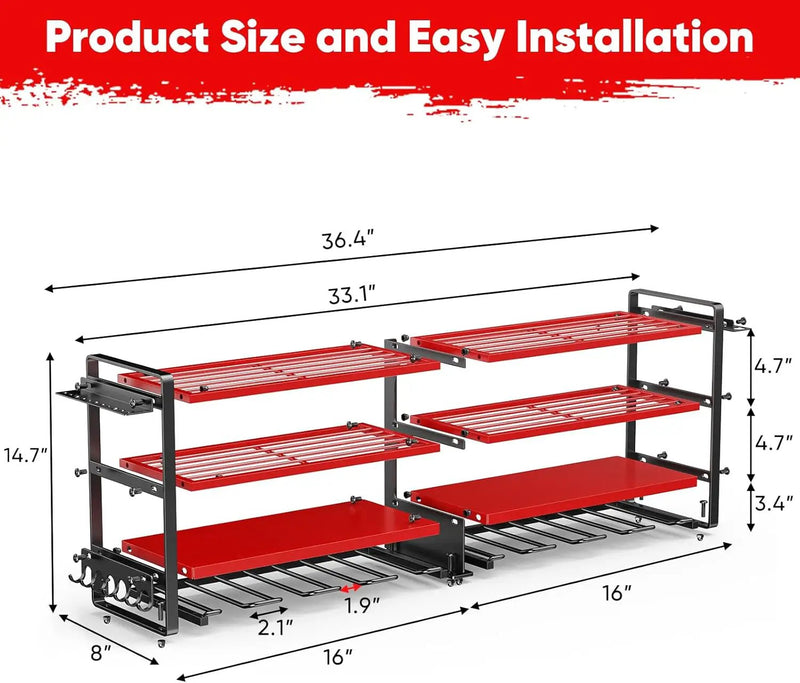 Upgrade Large power tool organizer Wall Mount,4 Layers Heavy Duty Metal Loads 400lbs Power Tool Hanger Shelf Battery Storage with 8 Cordless Drill Bit Holder,Utility Racks for Garage Tool Room by GreenHaven Gardens