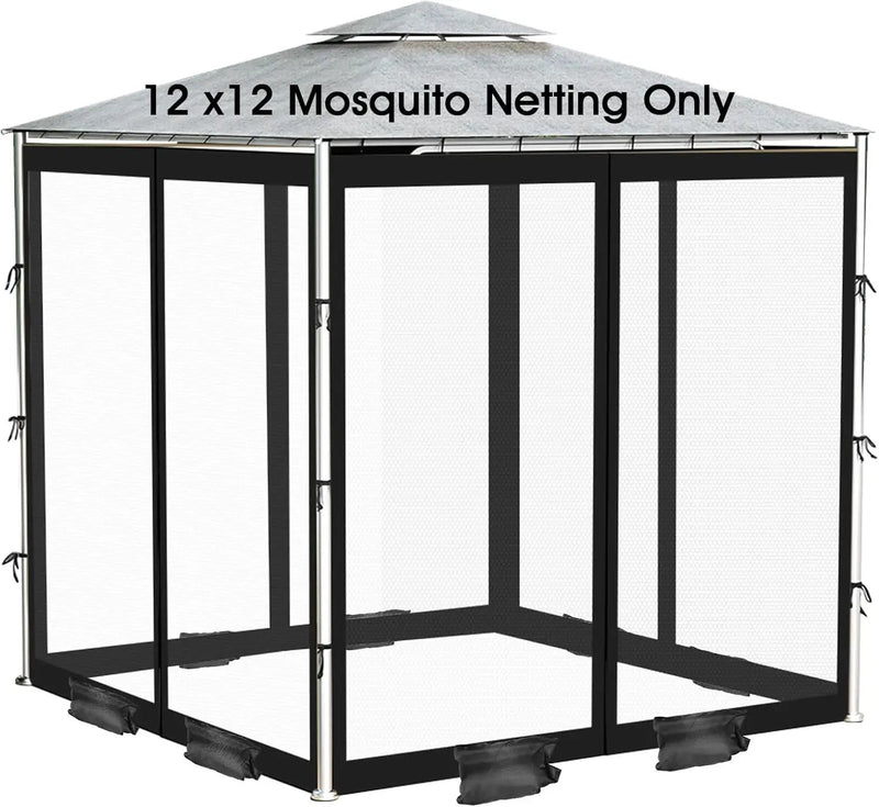 ShowyLive 12x12 Patio Umbrella Mosquito Netting with Zipper 4 Doors & 8 Weight Bag - Adjustable Polyester Mesh Bug Screen for Outdoor Umbrellas, Garden, Patio Tables (Black) by GreenHaven Gardens