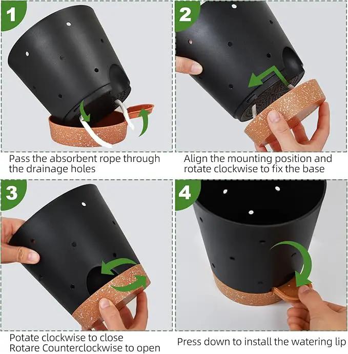 Orchid Pots with Holes, 6 Inch Self Watering Orchid Pot 2 Pack Plastic Plant Pots for Orchid, Flower (Black+Brown) by GreenHaven Gardens