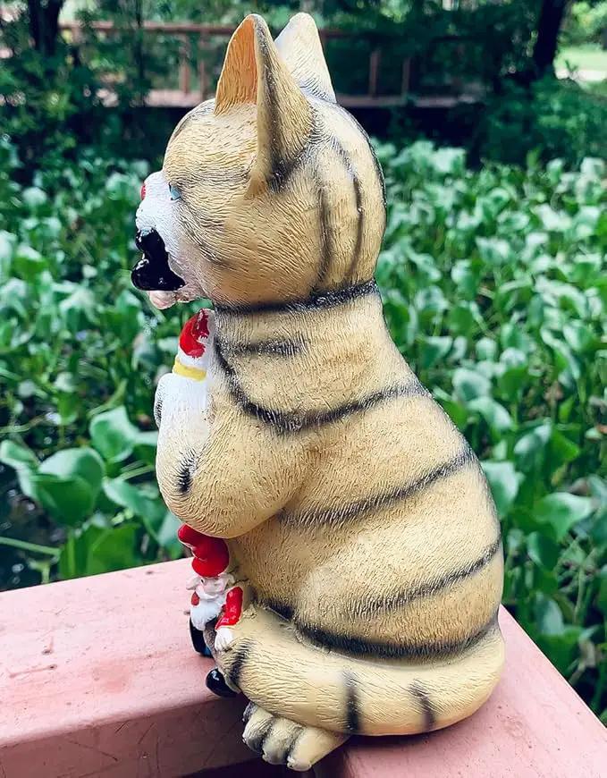 Garden Cat Eating Gnomes Statues Funny Gnome Decor for Outdoor Patio Lawn Yard Decor (cat Eating) by GreenHaven Gardens