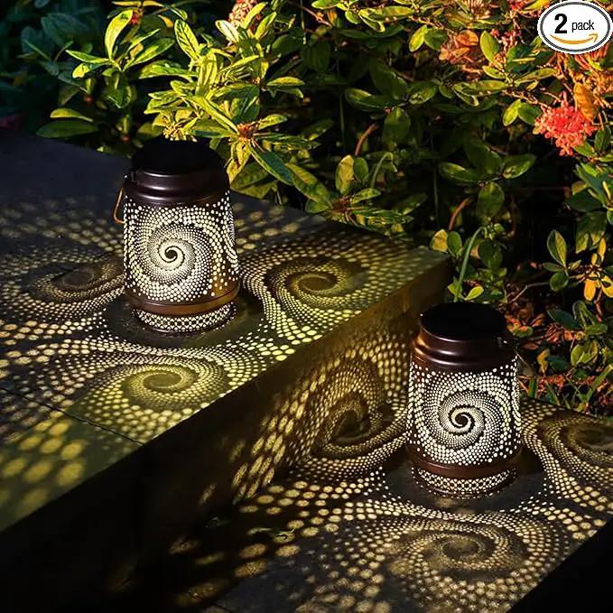 2 Pack Outdoor Hanging Solar Lanterns, LED Waterproof Lights Metal Decoration, Portable Lanterns for Garden Patio Yard Courtyard Backyard, Spiral Birthday Gifts for Women Men Halloween Christmas by GreenHaven Gardens