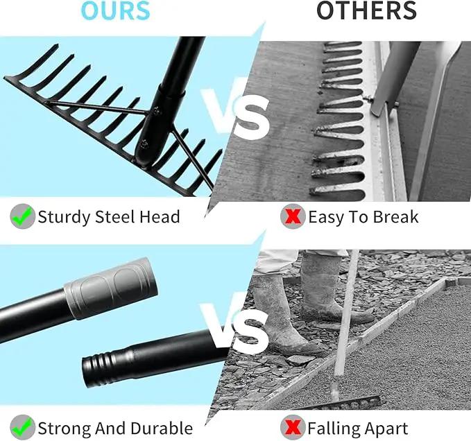 Heavy Duty Bow Rake with Stainless Steel Handle for Farming Land Management Leaf Gathering Durable Ergonomic Garden Tool with 16 Tine Head 63 Inch Assemble Long Shaft Suitable for Large Areas by GreenHaven Gardens