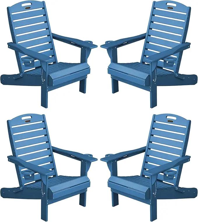 Adirondack Chairs Set of 4, Outdoor Fire Pit Chairs, HDPE All-Weather Adirondack Chairs with Cup Holder, Lawn Chair for Deck, Patio, Garden (NavyBlue) by GreenHaven Gardens