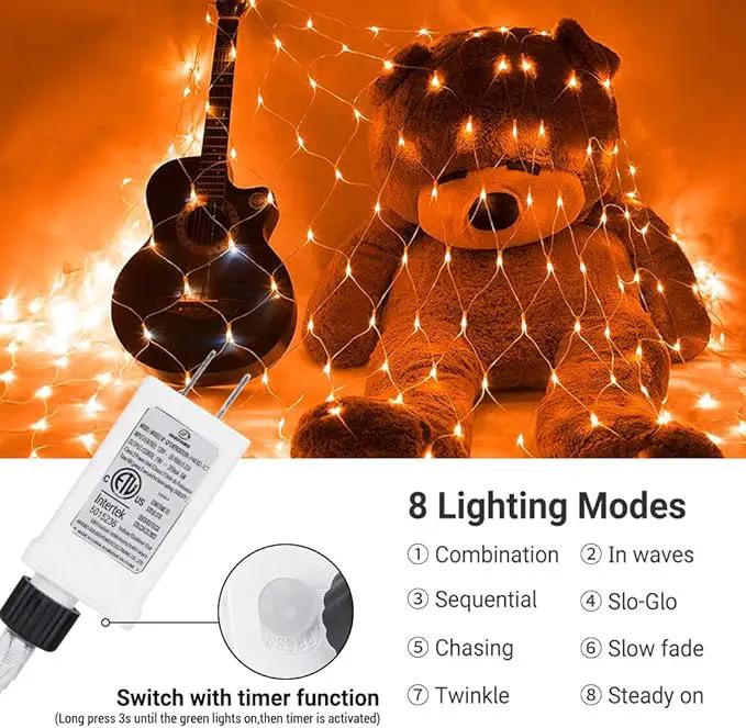 Joomer 12ft x 5ft 360LED Orange Halloween Net Lights Outdoor Mesh lights, 8 Modes Timer Connectable Waterproof Bush Lights Mesh Netting Lights for Halloween Outdoor Decorations (Clear Wire) by GreenHaven Gardens