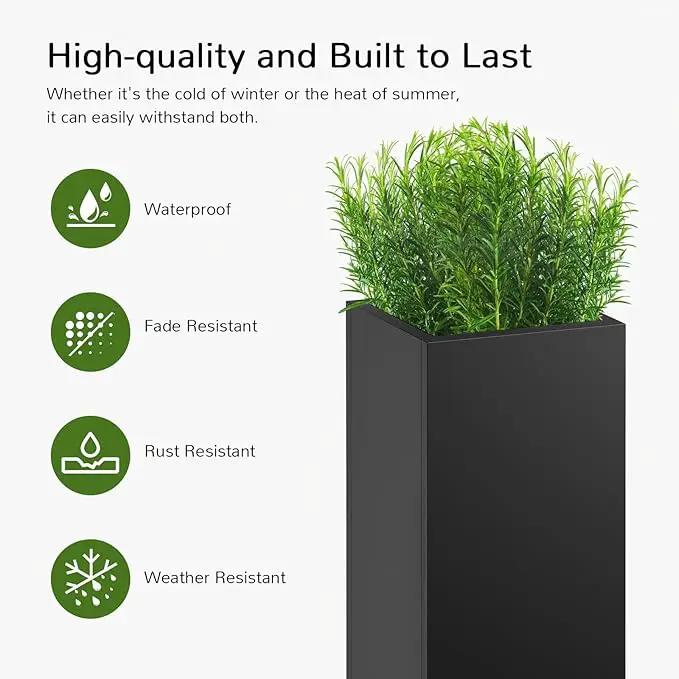 Stoog 30" Tall Planters for Outdoor Plants, All-Weather Metal Planter Boxes Set of 2, with Removable Insert Shelf, Modern Design, Indoor/Outdoor Use, Black by GreenHaven Gardens