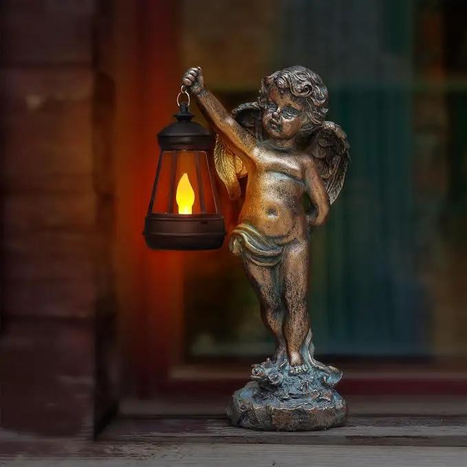 MININOVA Angel Statues Garden with Solar Lantern Outdoor Cherub Decorations Patio Yard Lawn Ornaments Housewarming Gifts for Mom Grandma Women by GreenHaven Gardens