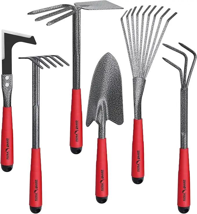 FLORA GUARD Garden Tool Set， 6 Piece Heavy Duty, Large Size Gardening Hand Tools, Sturdy & Durable, Classic Utility Gardening Gift for Men and Women by GreenHaven Gardens