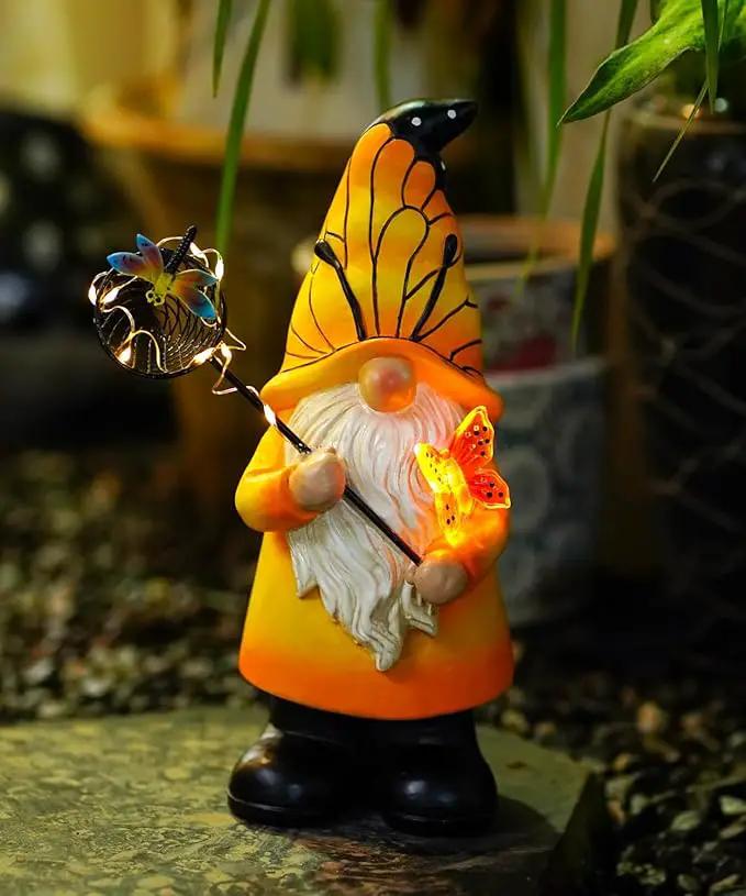 Solar Gnome Statues Outdoor Decor: Garden Figurines Sculpture with Glowing Butterfly and Catching Dragonfly for Yard Porch Patio Balcony - Gifts for Mother Grandma by GreenHaven Gardens