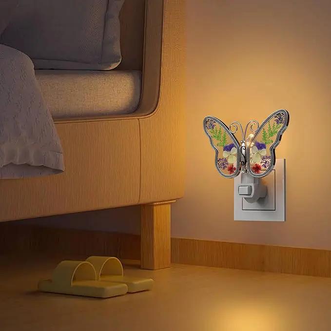 KY&BOSAM Butterfly Night Light Plug into Wall Night Lights Real Flower Glass and Metal Nightlights for Hallway Nursery Bedroom Bathroom Kids Room Kitchen Stairway Accent Elegant Themed Home Decoration by GreenHaven Gardens
