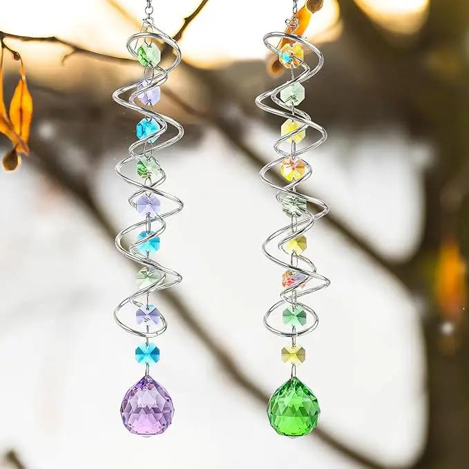 H&D HYALINE & DORA Set of 3 Crystal Sun Catcher for Window Hanging Double-Spiral Gazing Ball Spiral Tail Rainbow Maker Wind Spinners Outdoor for Garden, Patio, Porch, Christmas by GreenHaven Gardens
