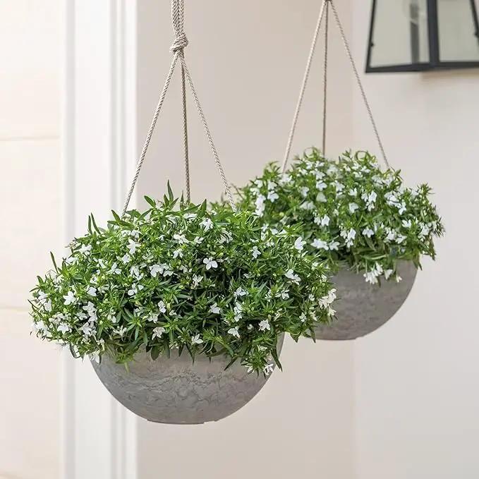 LA JOLIE MUSE Hanging Planter Flower Plant Pots - 10 Inch Indoor Outdoor Balcony Patio Hanging Basket Set of 2, Marble Pattern by GreenHaven Gardens