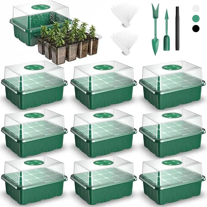 120 Cells Reusable Seed Starter Tray, 10 Pack Seedling Starter Kit for Greenhouse Propagator Station Planting Growing (Green) by GreenHaven Gardens