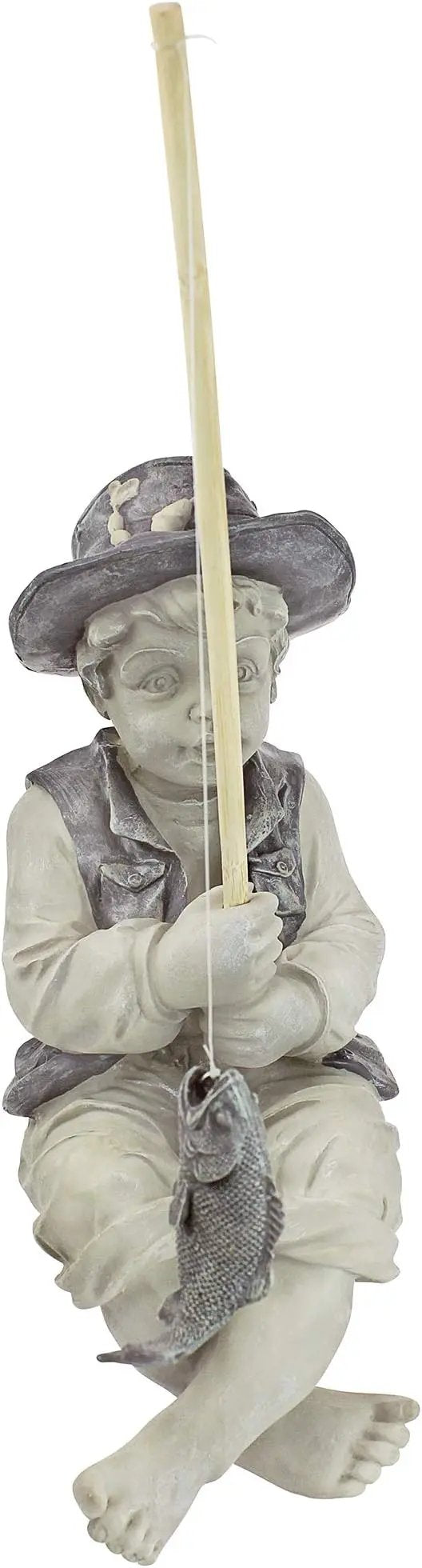 Design Toscano Frederic the Little Fisherman of Avignon Boy Fishing Garden Statue, 15 Inch Tall, Cast Stone Resin, Two Tone Stone Finish by GreenHaven Gardens