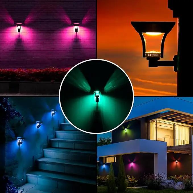CINOTON RGBW Solar Landscape Pathway Outdoor Lights with 3 Lighting Modes, IP65 Waterproof LED Solar Powered Wall Lights for Garden Yard Lawn Path Driveway Pool Backyard Warm White & Multicolor 4 Pack by GreenHaven Gardens