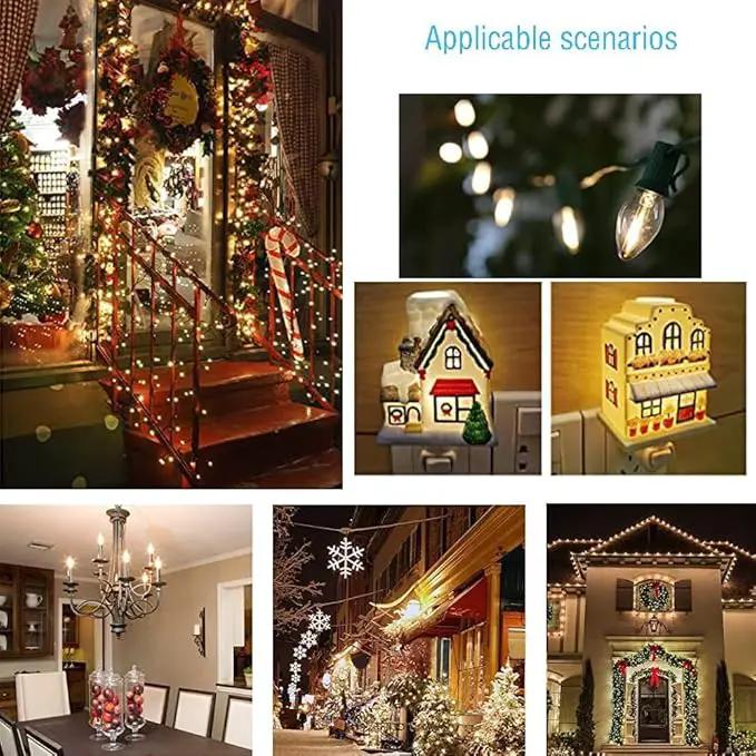 C9 Christmas Replacement LED Light Bulbs,E17 Base Commercial Grade Holiday Bulbs, 4W 5W 6W 7W Incandescent Equivalent, Warm White 2200K, Clear Plastic Bulbs for Christmas String Light - 50 Pack by GreenHaven Gardens