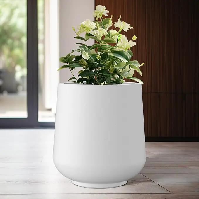 Kante 11.6" Dia Round Concrete Planter, Outdoor Indoor Large Plant Pots Containers with Drainage Hole and Rubber Plug for Home Garden Patio, Pure White by GreenHaven Gardens