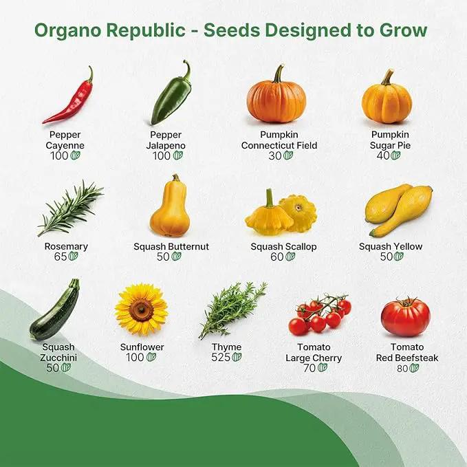 Organo Republic 25 Summer Vegetable & Herb Garden Seeds Variety Pack - 6,820+ Non-GMO Heirloom Veggie & Herb Seeds for Outdoors & Indoor Home Gardening: Tomato, Okra, Bean, Cucumber, Basil, Rosemary by GreenHaven Gardens