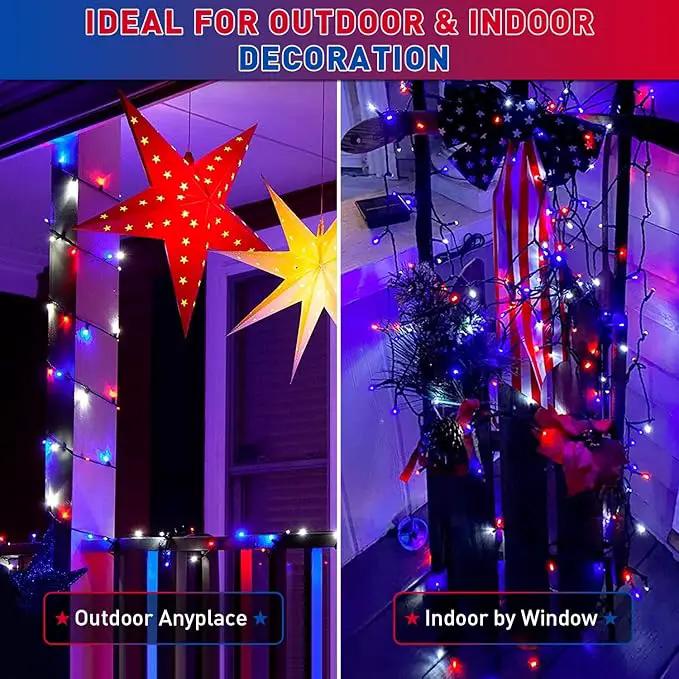 JMEXSUSS 2 Pack Red White and Blue Solar Lights 100LED 33ft Patriot Solar String Lights Waterproof, 8 Modes 4th of July Lights for Independence Day, Gardens, Tree, Outdoor 4th of July Decorations by GreenHaven Gardens