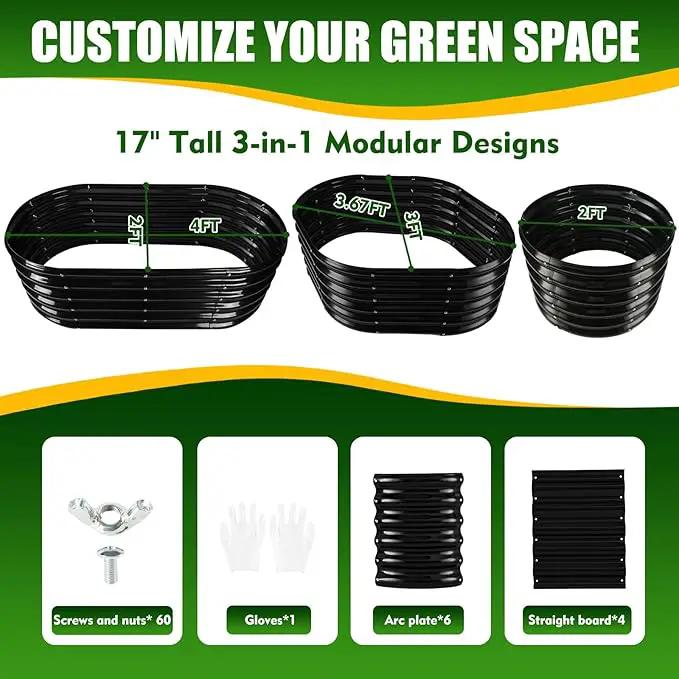 17" Tall Elevated Oval Metal Raised Garden Bed - 4ft x 2ft in Size and 0.8MM Thick Durable Planter Bed/Box for Vegetables Flowers Succulent at Patio/Garden Outdoor (Black, 4X2X1.4 FT) by GreenHaven Gardens