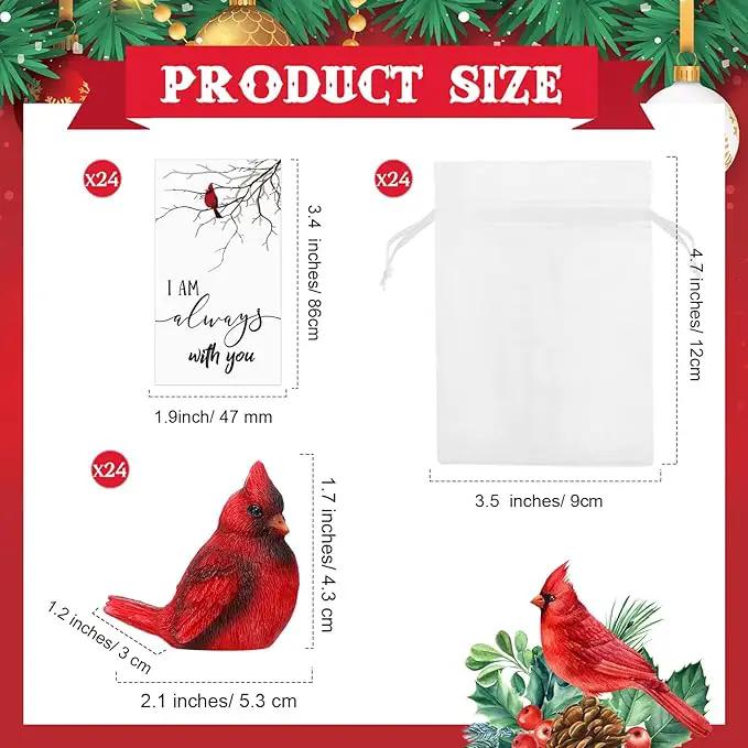 Roowest 72 Pcs Memorial Cardinal Gift Set Include Mini Red Cardinal Bird Statue Figures and Red Feathered Cards and Bags for Sympathy Memorial Gift by GreenHaven Gardens