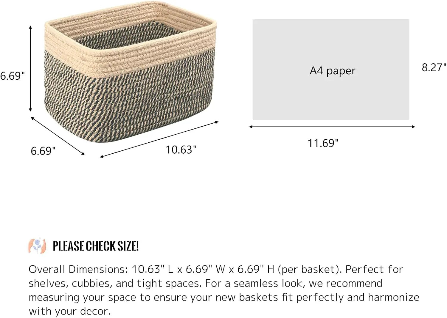 Small Cotton Rope Basket – Storage Bin for Organizing (10.6" x 6.7" x 6.7"), Bathroom Storage Basket for Shelf, Counter & Closet（Camel & Mixed Black） by GreenHaven Gardens