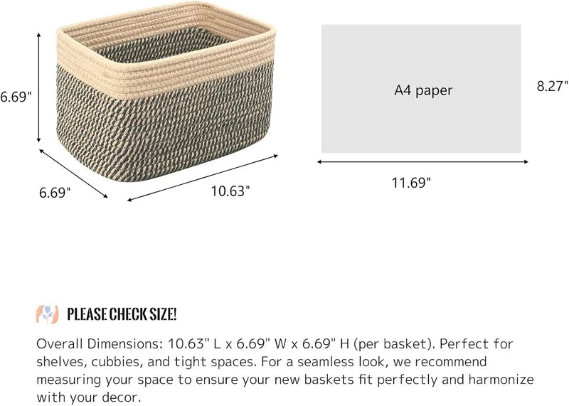 Small Cotton Rope Basket – Storage Bin for Organizing (10.6" x 6.7" x 6.7"), Bathroom Storage Basket for Shelf, Counter & Closet（Camel & Mixed Black） by GreenHaven Gardens