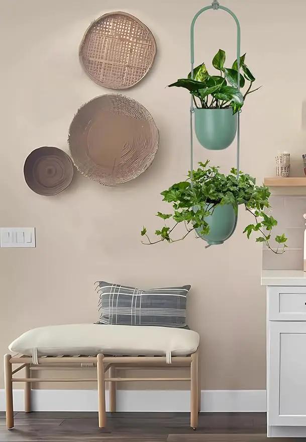 Metal Hanging Planters 2 Tiers Indoor Outdoor Modern Plant Hangers Wall Ceiling Hanging Flower Pots Baskets Kitchen Room Decor(Green) by GreenHaven Gardens