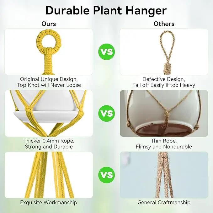 USLAI Macrame Plant Hanger Indoor Outdoor, Up to 4-15 inch Pot, Heavy 20lb Planters, Extra Long Strong Hanging Planter Basket Holder, Boho Home Decor, 49+72 Inch, Yellow (POTS NOT Included) by GreenHaven Gardens