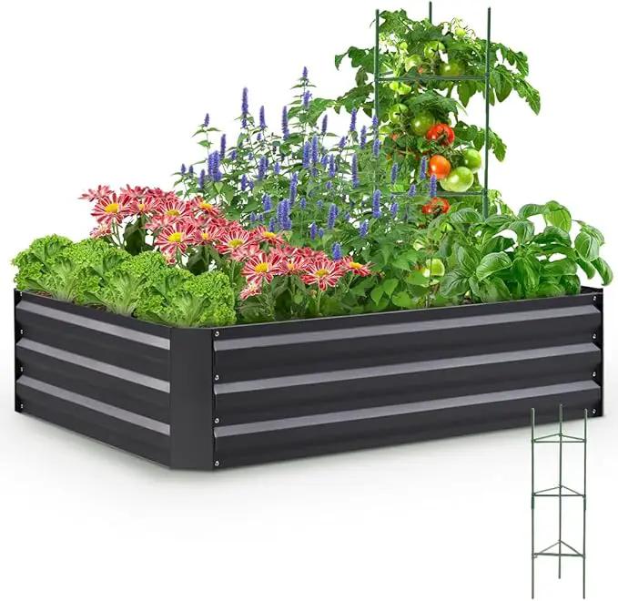 Quictent Galvanized Raised Garden Bed 4x3x1 Ft Metal Planter Box for Vegetables Bottomless for Backyard, Include 1 Tomato Cage, Dark Grey by GreenHaven Gardens