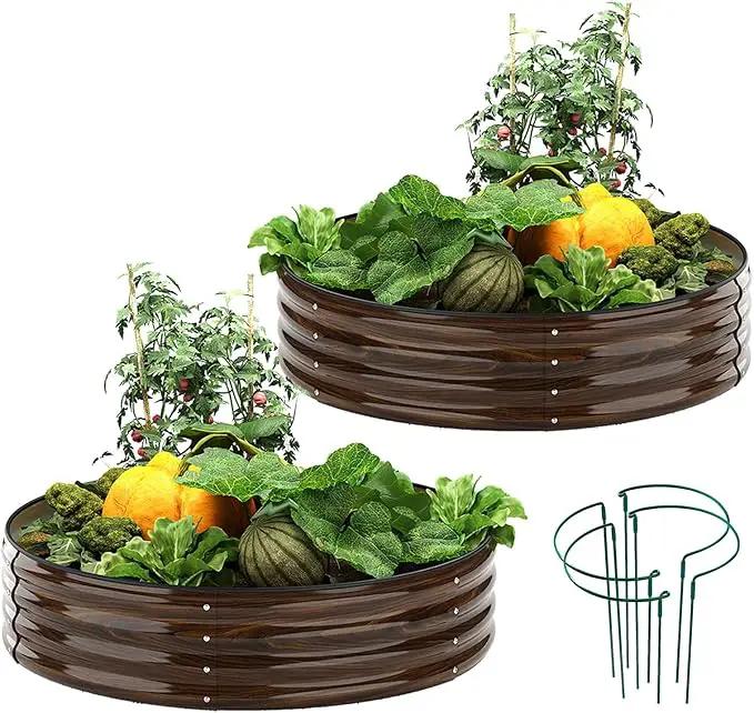 Galvanized Metal Planter Round Raised Garden Bed Kit for Gardening Outdoor Grow Garden Box Raised Flower Bed Galvanized Planter Outdoor 2PC 2x2x1FT by GreenHaven Gardens