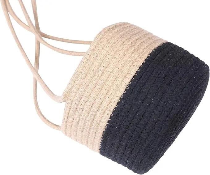 Hanging Planter Basket Jute Rope Woven Plant Hangers Indoor Hanging Plant Holder Up to 7" Pot Macrame Modern Storage Organizer Home Decor (Jute-Black) by GreenHaven Gardens