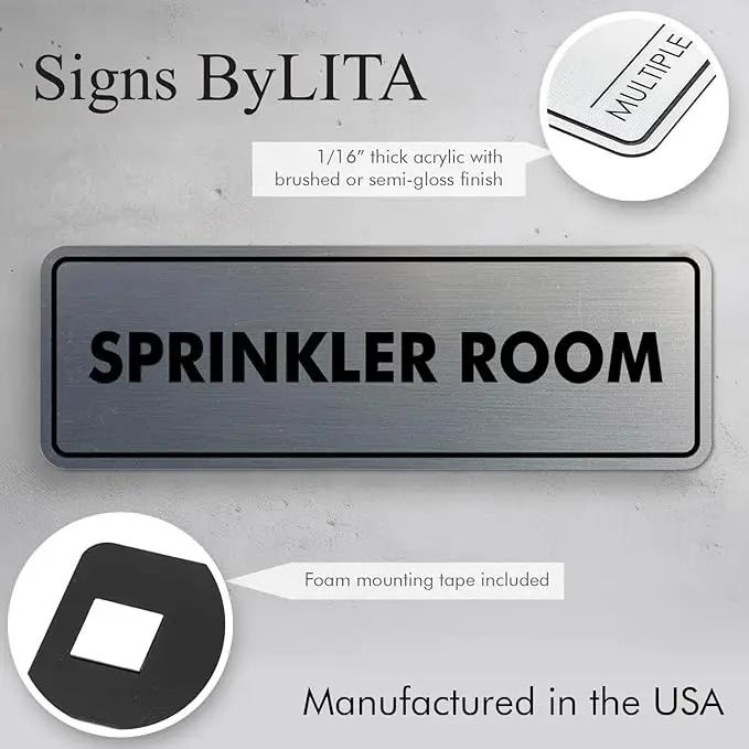 Signs ByLITA Standard Sprinkler Room Sign (Ivory/Dark Brown) - Small 2 Pack by GreenHaven Gardens