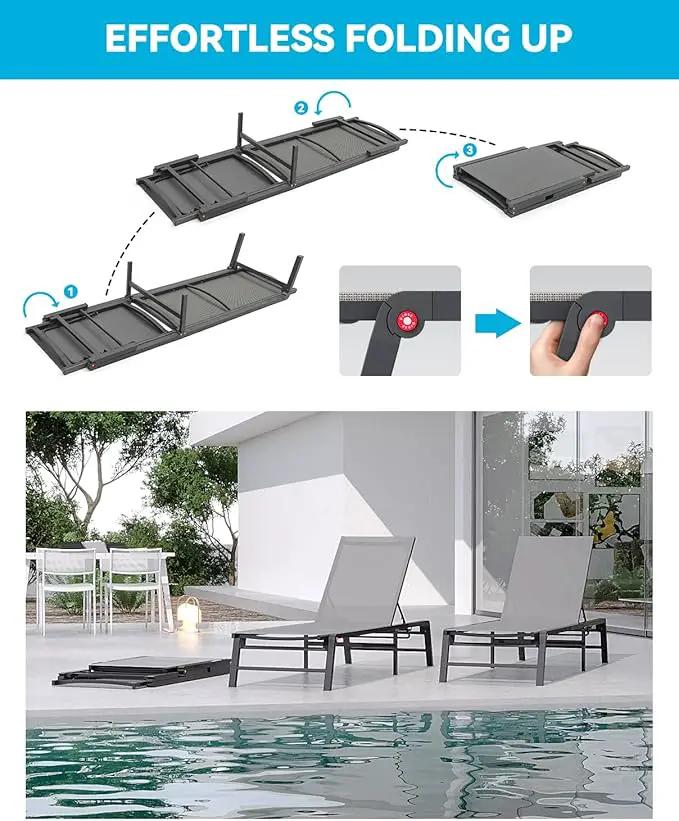 Aluminum Chaise Lounge Chair Outdoor, Foldable Patio Lounge Chair 2 Sets Assemble-Free, Pool Lounge Chairs with 5 Adjustable Backrest, Outdoor Lounge Chairs for Outside Poolside Beach Lawn Grey by GreenHaven Gardens