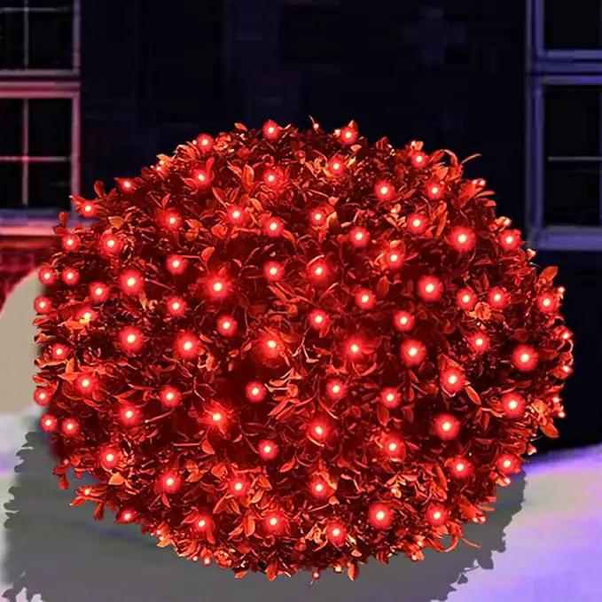 HISHINY LED Red Christmas Net Lights Outdoor,5ftx5ft 100LED Green Wire, Connectable Indoor Outdoor Bush Mesh Net Lights String for Halloween Christmas Party,Shrub,Yard,Tree（Red） by GreenHaven Gardens