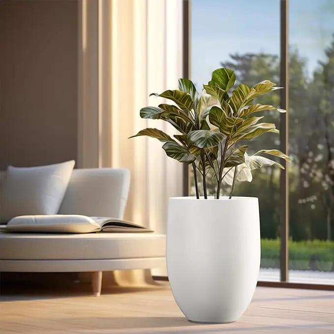 Kante 21.7" H Snow White Concrete Tall Planter, Large Outdoor Indoor Decorative Pot with Drainage Hole and Rubber Plug, Modern Round Style for Home and Garden by GreenHaven Gardens