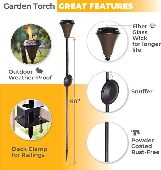 Deco Home 60" Garden Torch Large Flame Set of 2 Citronella Oil Lamp Outdoor Patio Outdoor Lawn Lighting Lamp for Party Pathway with Stakes and Deck Clamp (Olive Black) by GreenHaven Gardens