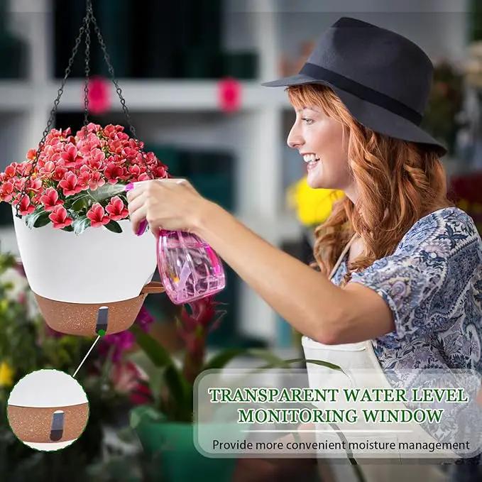 10 Inch Hanging Planters for Indoor Plants & Outdoor - 2 Pack Self-Watering Hanging Pots with Drainage Holes, Visual Reservoir, 2 Hangers - Self-Watering Hanging Baskets Flower Pots by GreenHaven Gardens