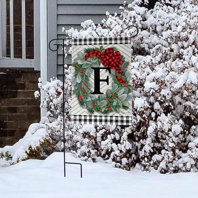 Briarwood Lane Winter Wreath Monogram Letter F Garden Flag by GreenHaven Gardens