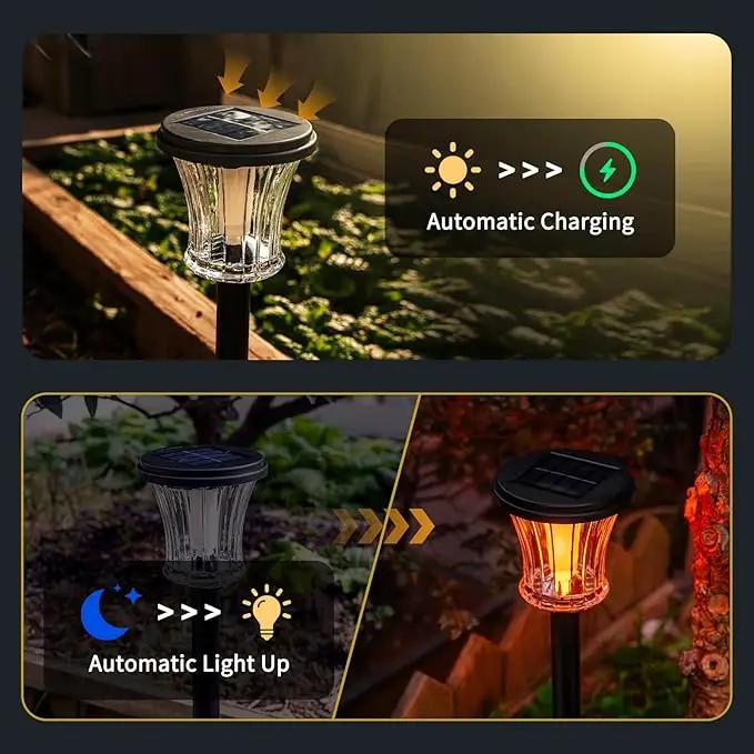 Glass Solar Torch Lights Outdoor Waterproof, Flickering Flame Tiki Torches with Modular Design, Auto On/Off LED Solar Lights for Garden Patio Yard Lawn Pathway Walkway Decorations (3 Pack) by GreenHaven Gardens