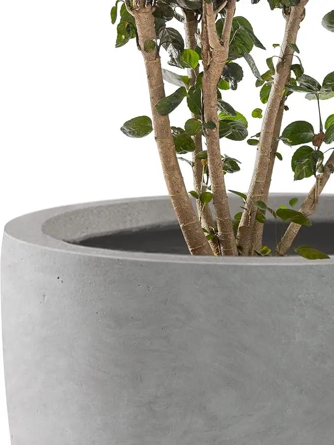 Kante 18",14",10" Dia Concrete Round Planters (Set of 3), Outdoor Indoor Large Planter Pots with Drainage Hole and Rubber Plug for Home Patio Garden, Natural Concrete by GreenHaven Gardens