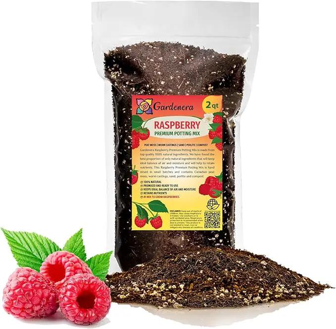 Premium Raspberry Potting Soil Mix - Optimal Blend for Thriving and Juicy Berries - 2 Quart by GreenHaven Gardens