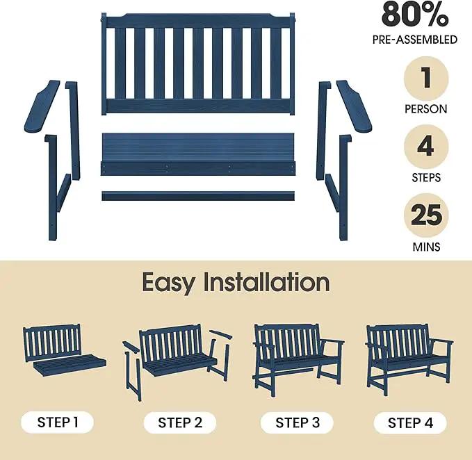 Ciokea 46" Heavy Duty Outdoor Bench, HDPE Weatherproof Garden Benches, Durable 2-Person Porch Benches with 660 Lbs, Waterproof Patio Bench for Outside Balcony Deck Backyard, Navy Blue by GreenHaven Gardens