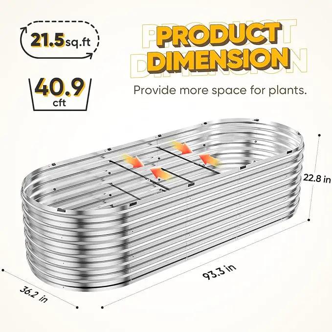 KING BIRD Raised Garden Bed Kit 2025 Upgraded Quick-Setup Galvanized Planter Garden Box Outdoor for Gardening, Vegetables, Flowers, 94x36x23 in, Silver by GreenHaven Gardens