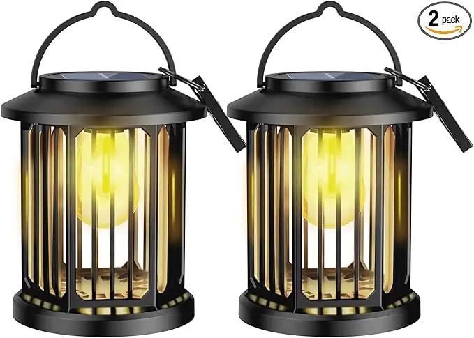 Solar Lanterns Outdoor All-Weather Resistance Upgraded Solar-Powered LED Flame Lanterns - Waterproof Outdoor Hanging Solar Lighting for Garden, Porch, and Pathway Decor (2) by GreenHaven Gardens