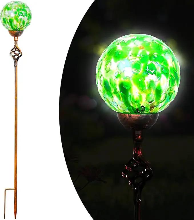 Garden Solar Lights, Decorative LED Honeycomb Glass Ball Garden Stake, Glass and Metal Outdoor Decoration, 4 x 31 Inch (Green) by GreenHaven Gardens