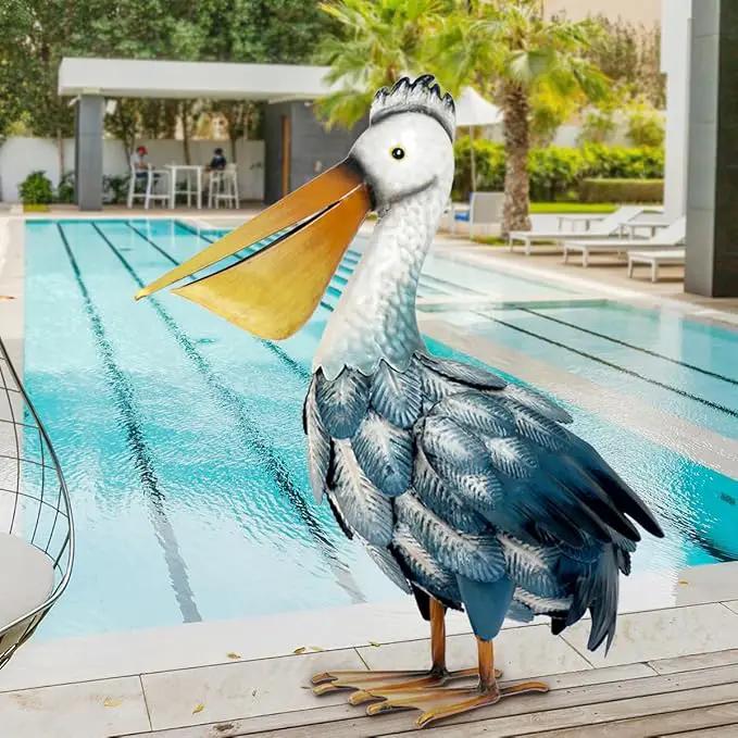 Kircust Pelican Statues, Garden Outdoor Decor Yard Art, Coastal Ocean Metal Bird Sculpture Ornament for Backyard Porch Patio Pond Decorations by GreenHaven Gardens