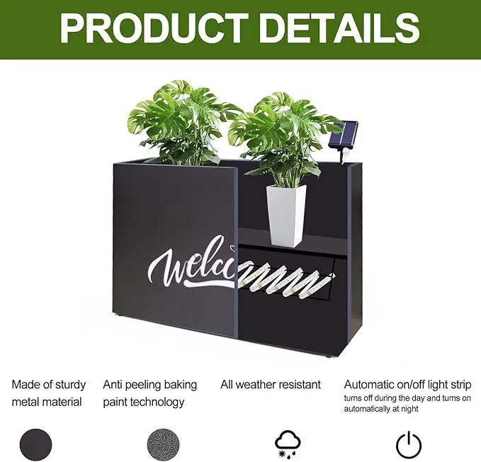 Metal LED Planter Box Rectangular Block - Galvanized Steel Long Planters Box with Solar Light Outdoor All-Weather Use with Drainage Holes for Cafe Bar Mall Store Patio/Porch/Entrance, 35.5×24×12IN by GreenHaven Gardens