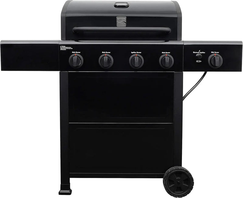 Kenmore 4-Burner Gas Grill with Side Burner, Outdoor BBQ Grill, Propane Gas Grill, Cast Iron Cooking Grates, Electronic Ignition, Warming Rack, Open Cart Design, 53000 BTUs, Black by GreenHaven Gardens